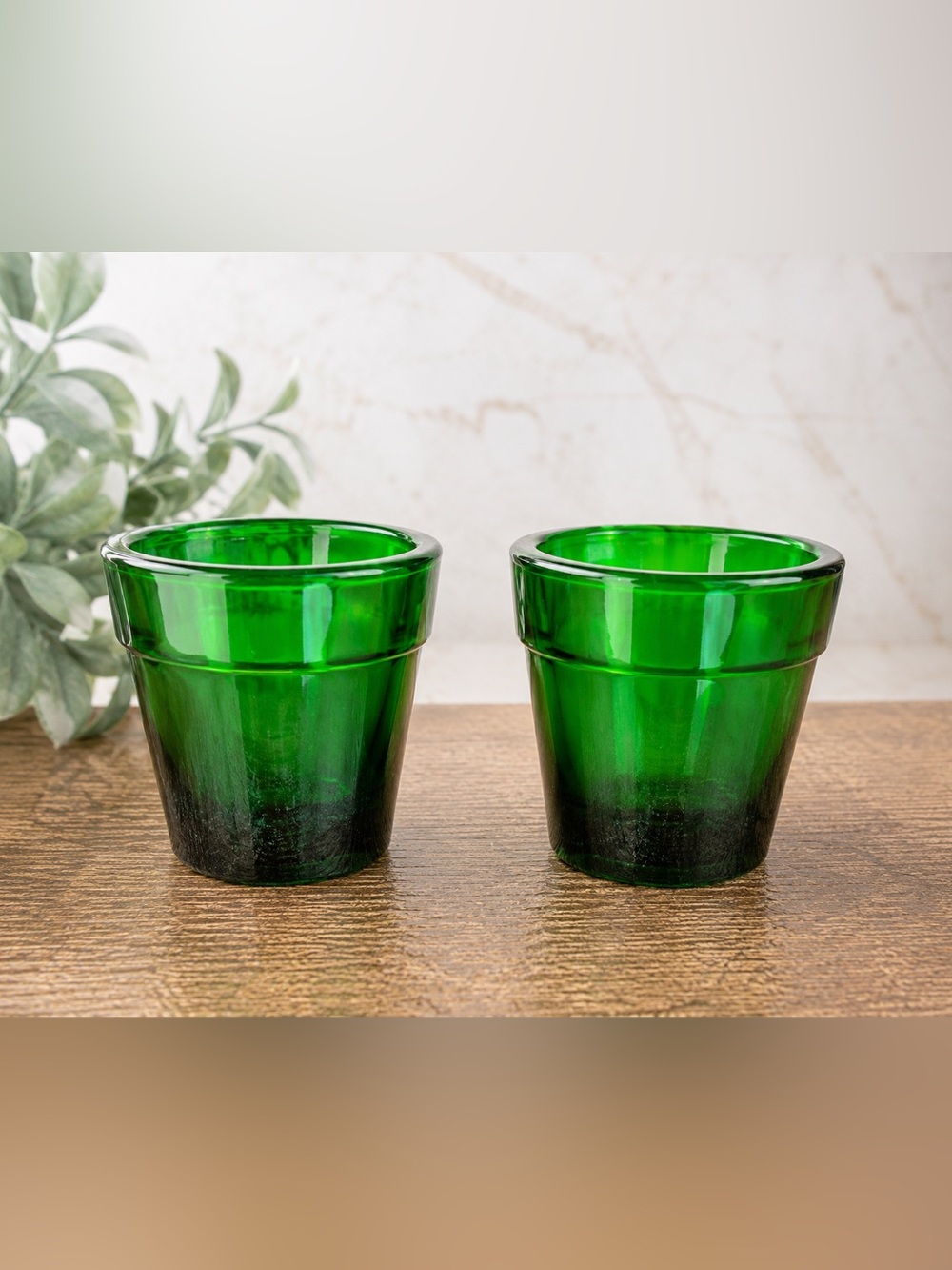 Vintage Emerald Green Glass Tumblers – Set of 2 | Small Juice Glasses